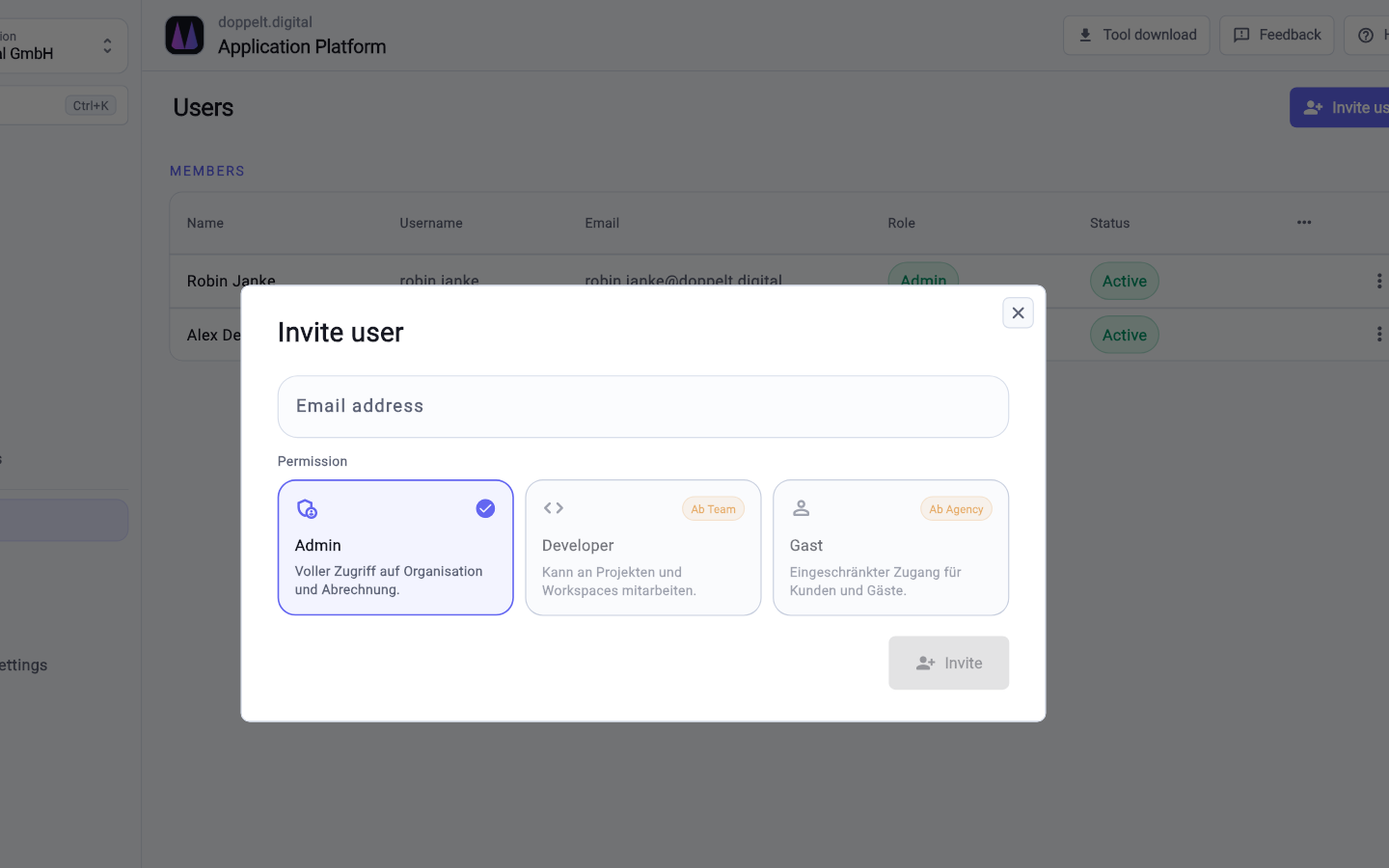 Roles and access rights keep client projects cleanly separated.